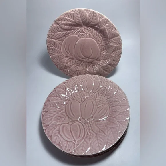 Vintage Jay Wilfred Andrea by Sadek Pink Embossed Floral Plate Portugal set of 4